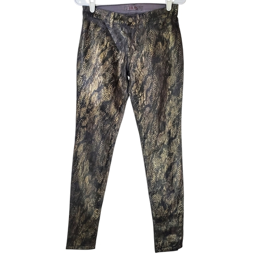 2373  J Brand 901 Black Golden Snake Print Jeans Leggings Size 27